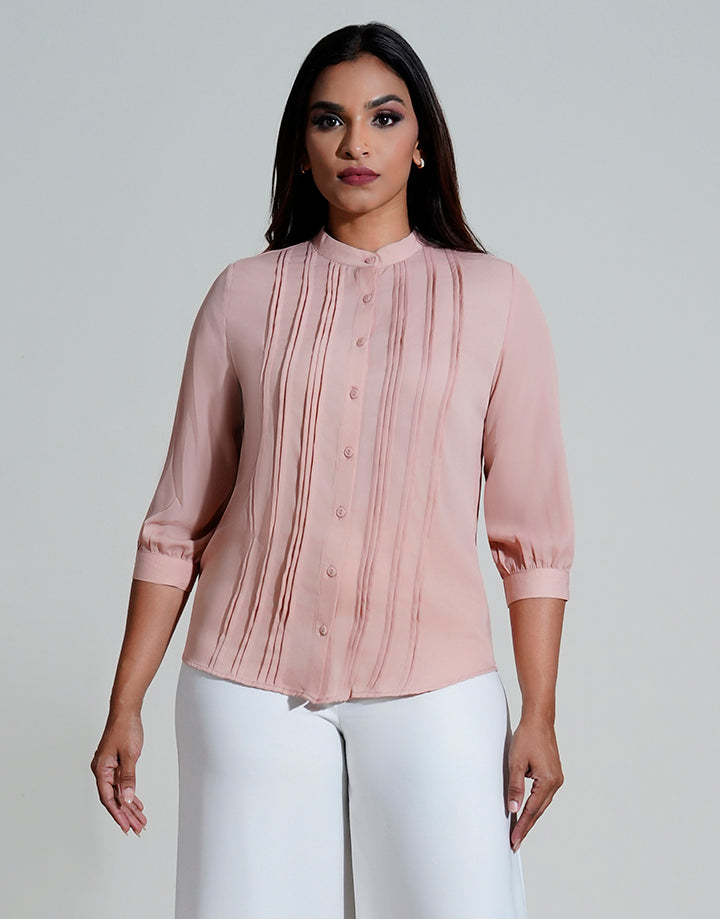 Chinese Collar Pintuck Blouse