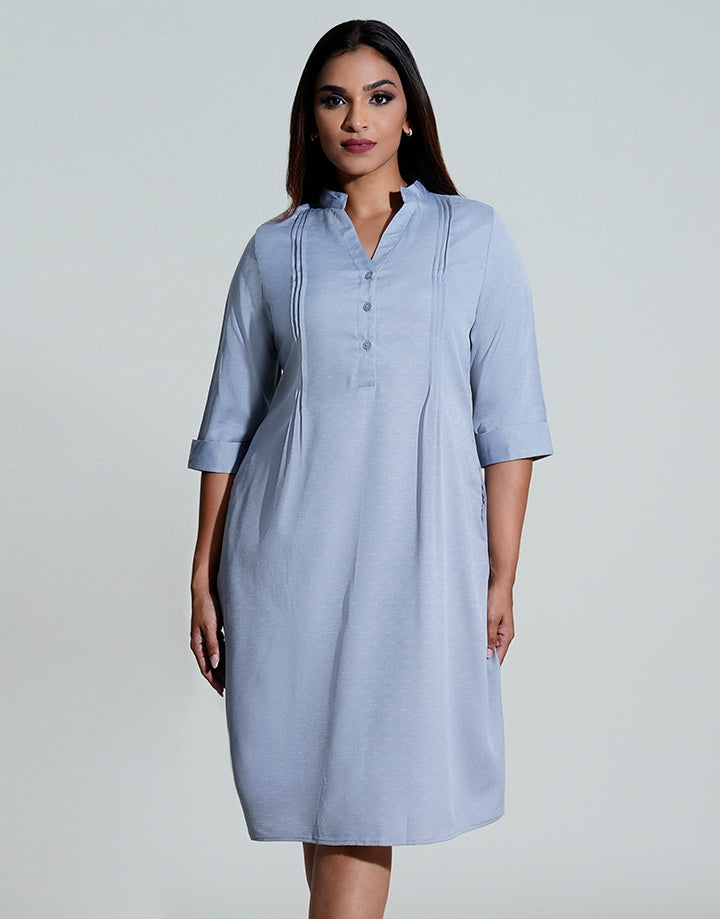 Half Placket Pintuck Dress
