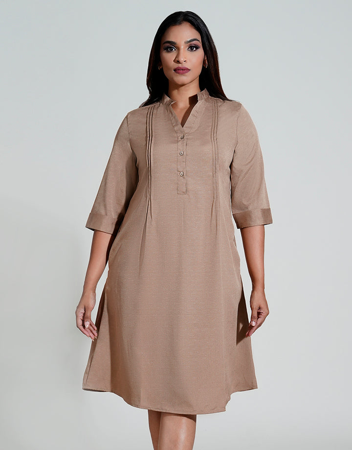 Half Placket Pintuck Dress