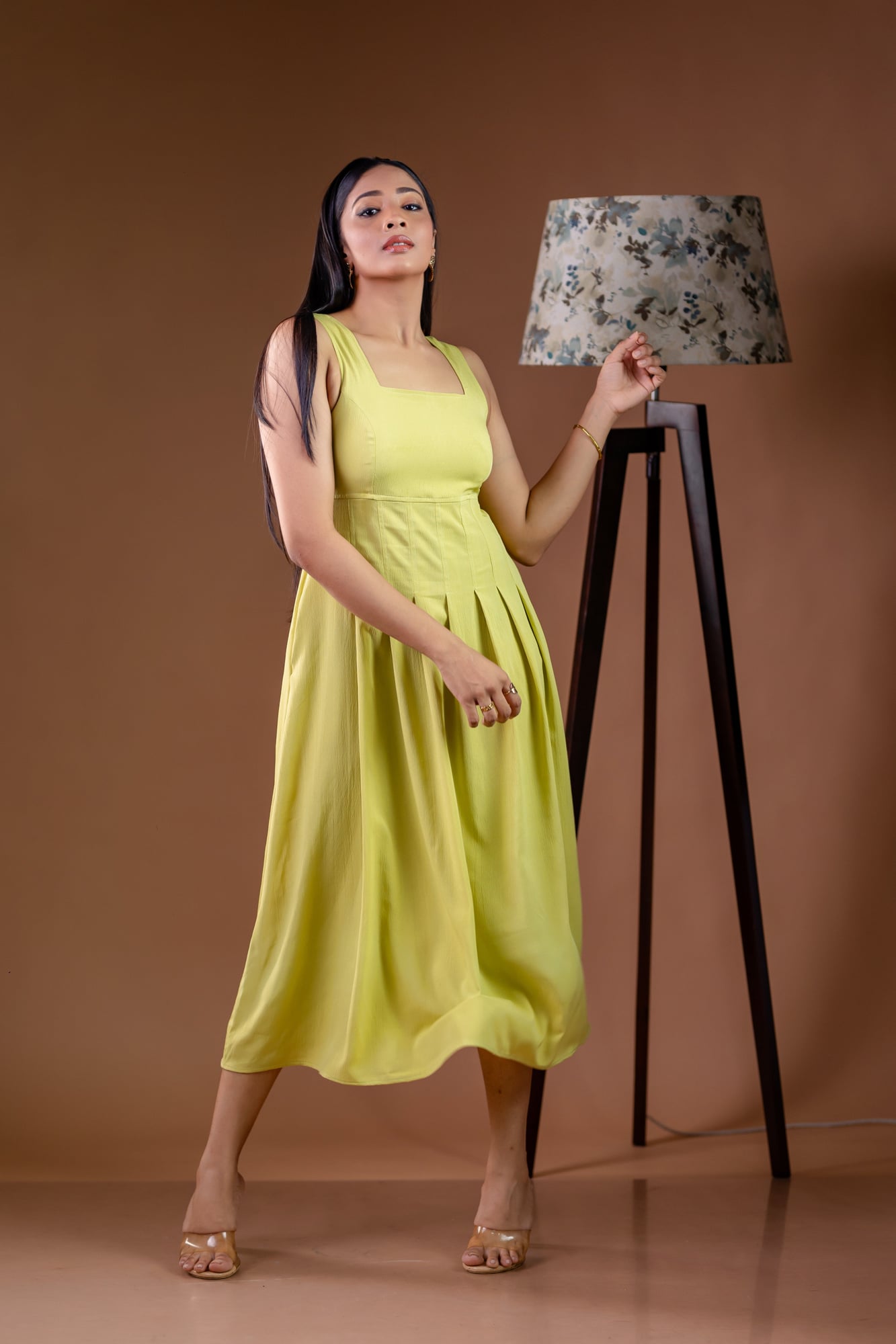 Pear Green  Sleeveless Fit-and-Flare Dress