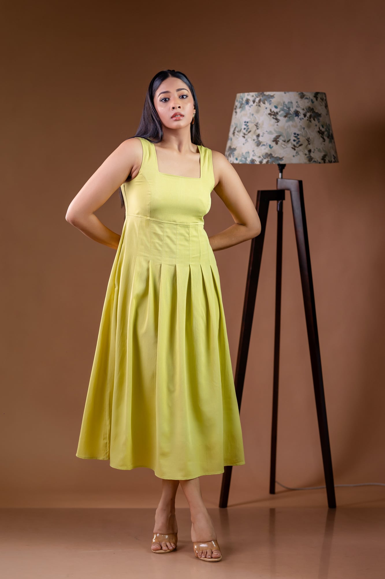 Pear Green  Sleeveless Fit-and-Flare Dress