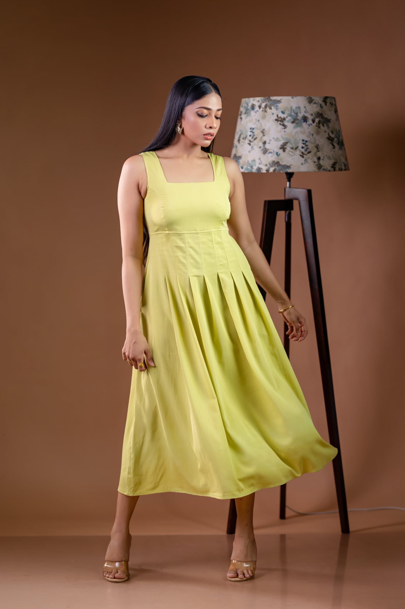 Pear Green  Sleeveless Fit-and-Flare Dress
