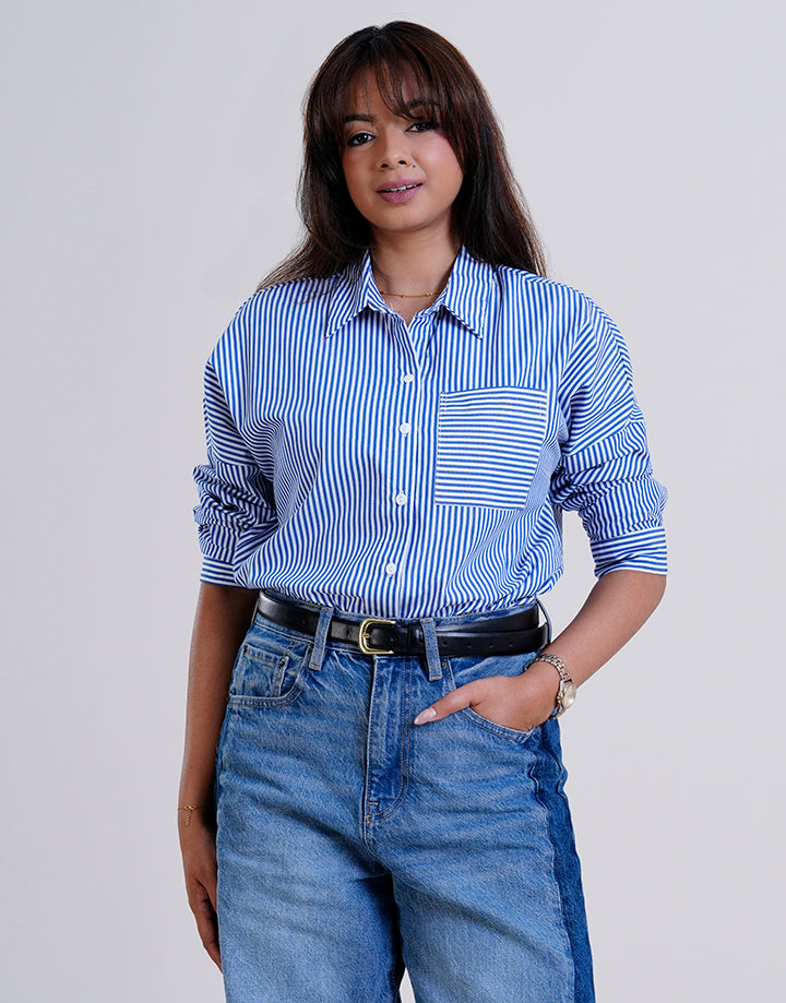 Button Down Drop Shoulder Blouse