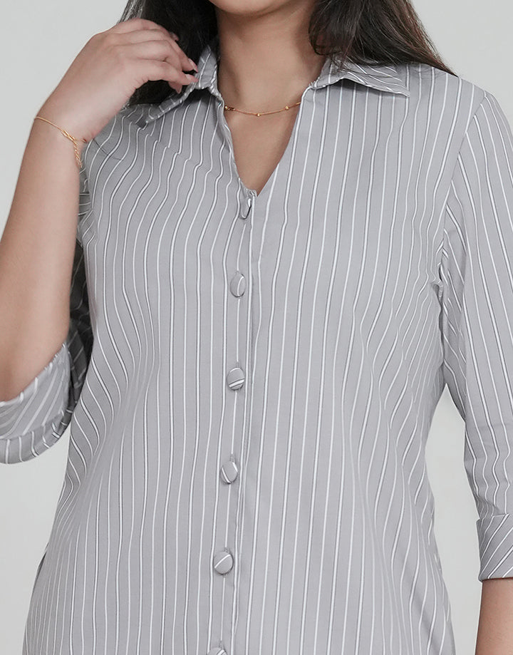3/4 Sleeve Button Up Striped Dress