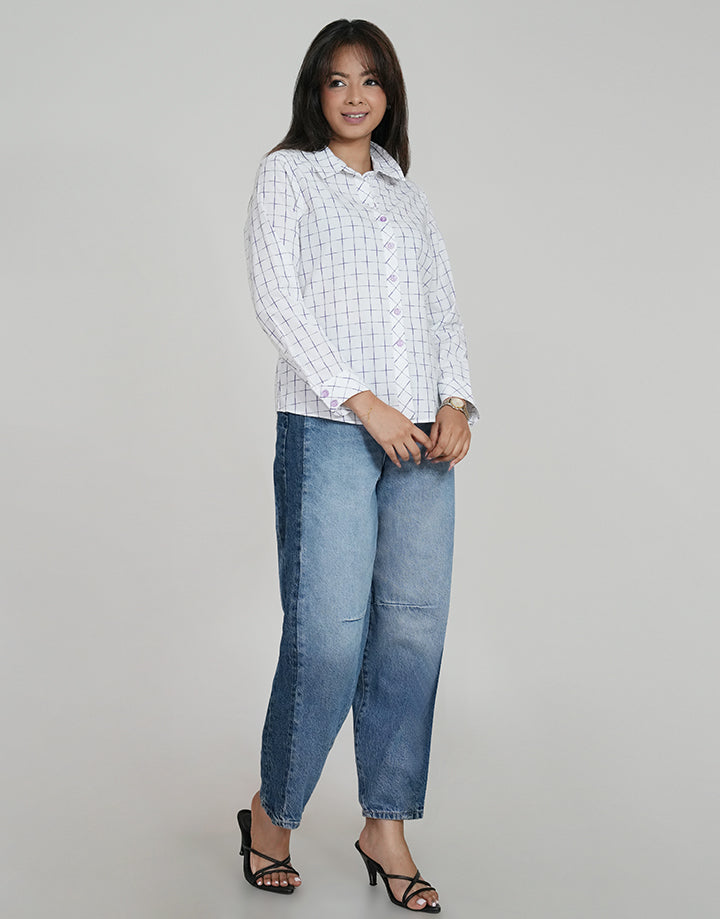 Long Sleeve Checked Shirt Blouse