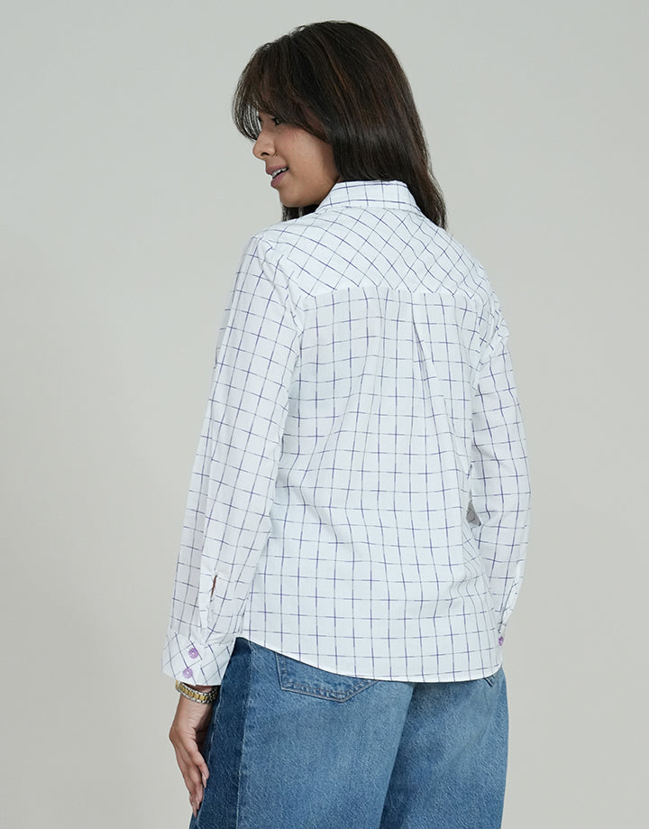 Long Sleeve Checked Shirt Blouse