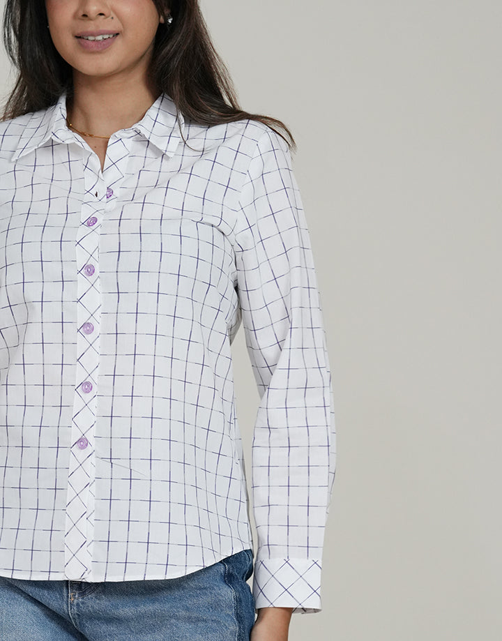 Long Sleeve Checked Shirt Blouse