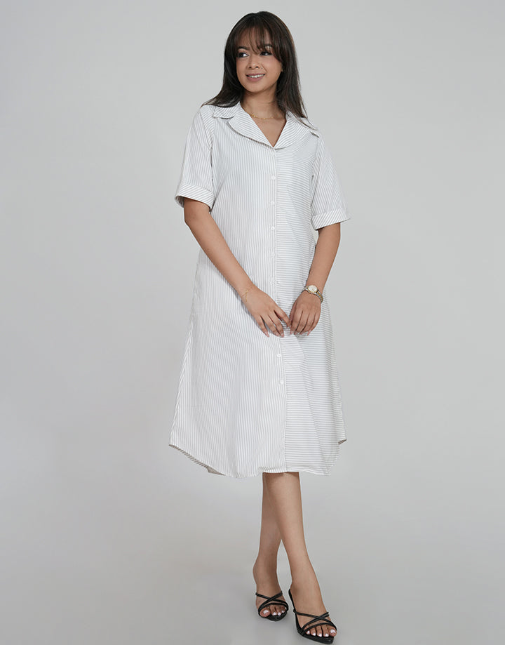 Cuban Collar Button Up Stripe Dress