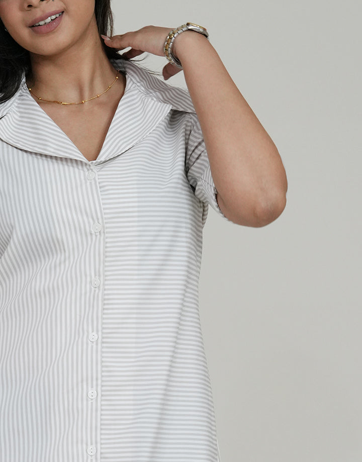 Cuban Collar Button Up Stripe Dress