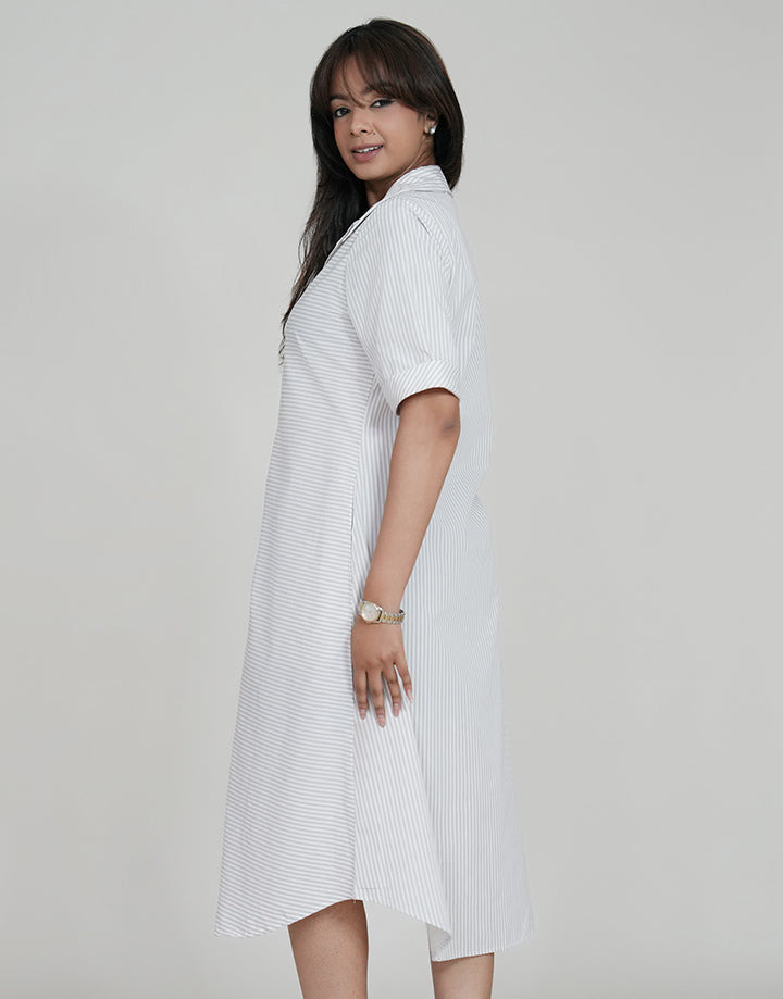 Cuban Collar Button Up Stripe Dress