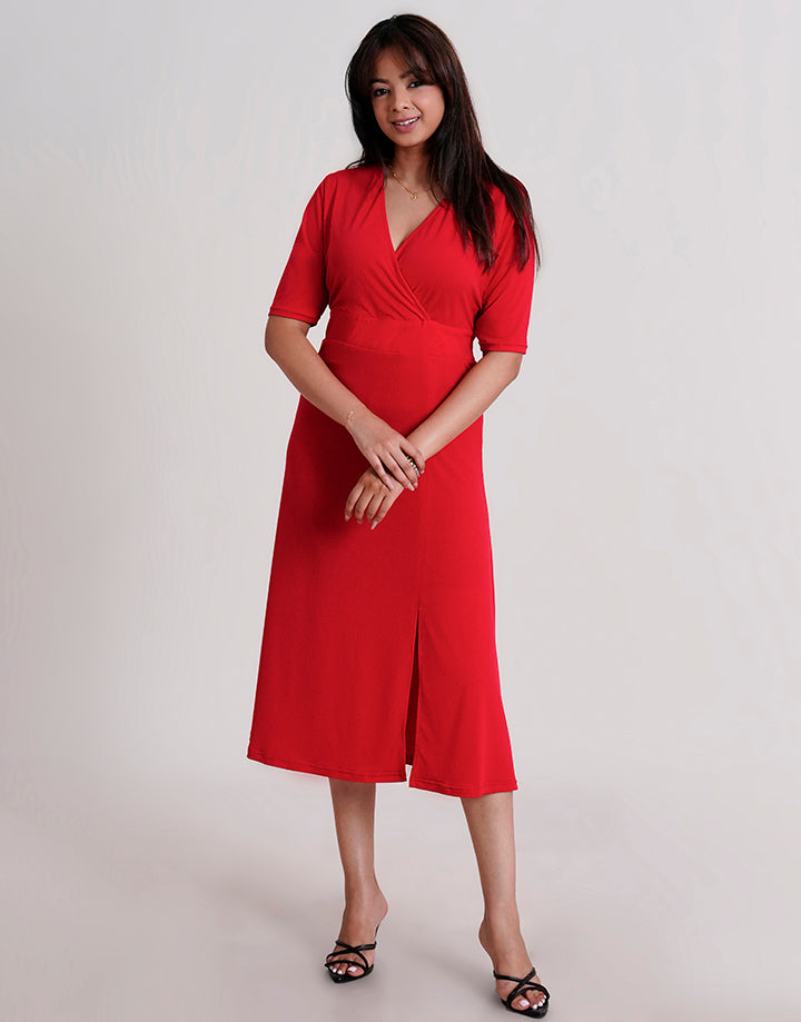 Crossover Front Slit Dress