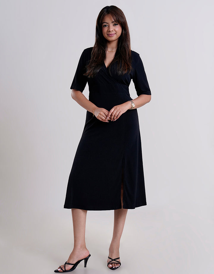 Crossover Front Slit Dress