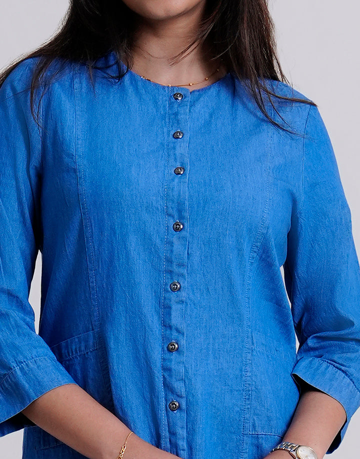 3/4 Sleeve Button Up Pocket Dress