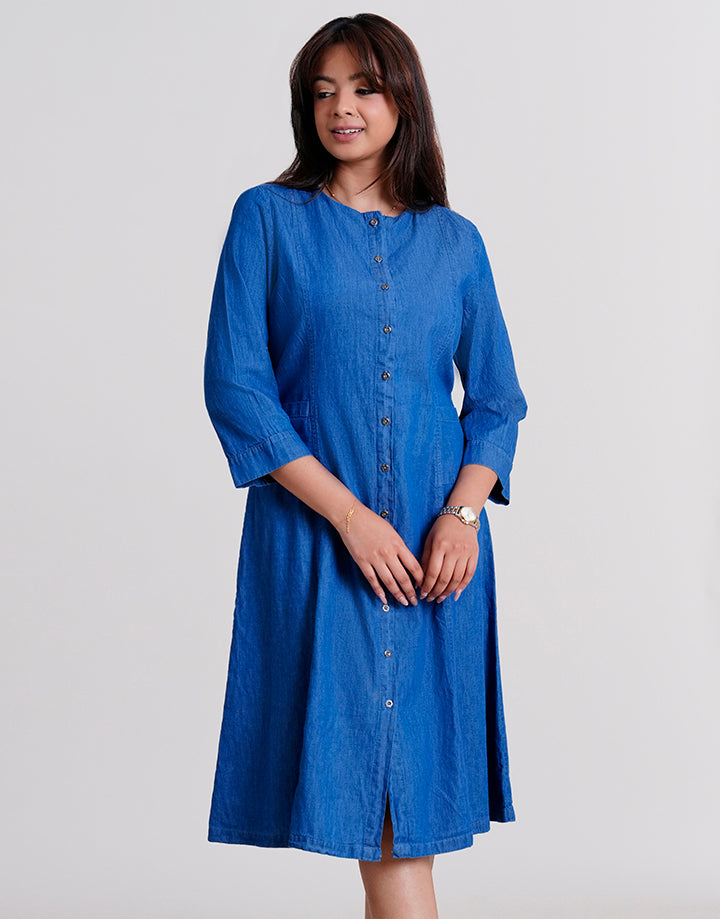 3/4 Sleeve Button Up Pocket Dress