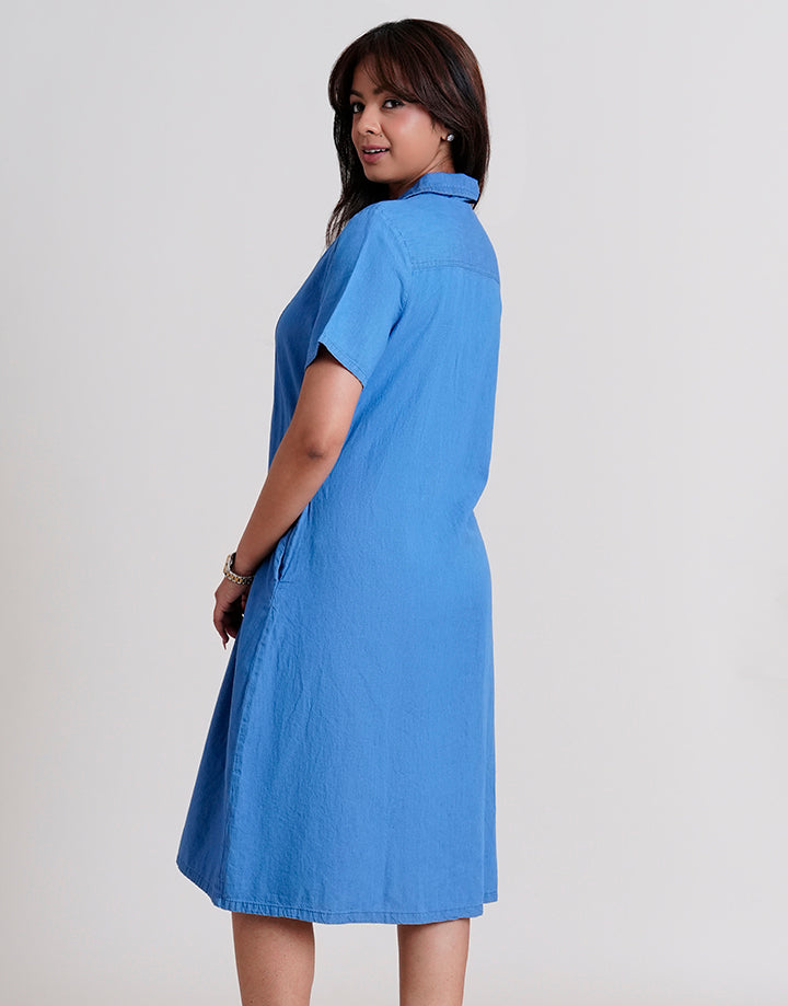 Short Sleeve Collared Chambray Dress