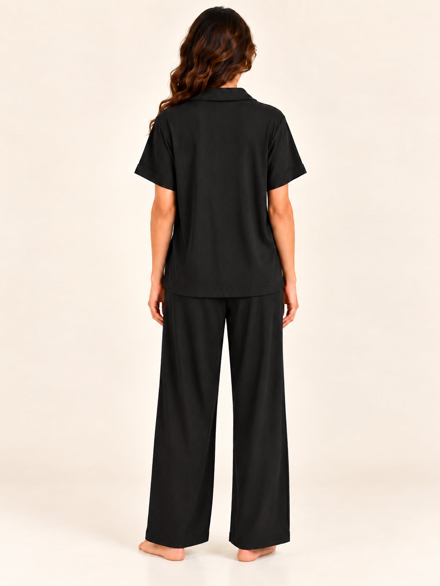 Adalyn modal long pyjama set in Black – back view