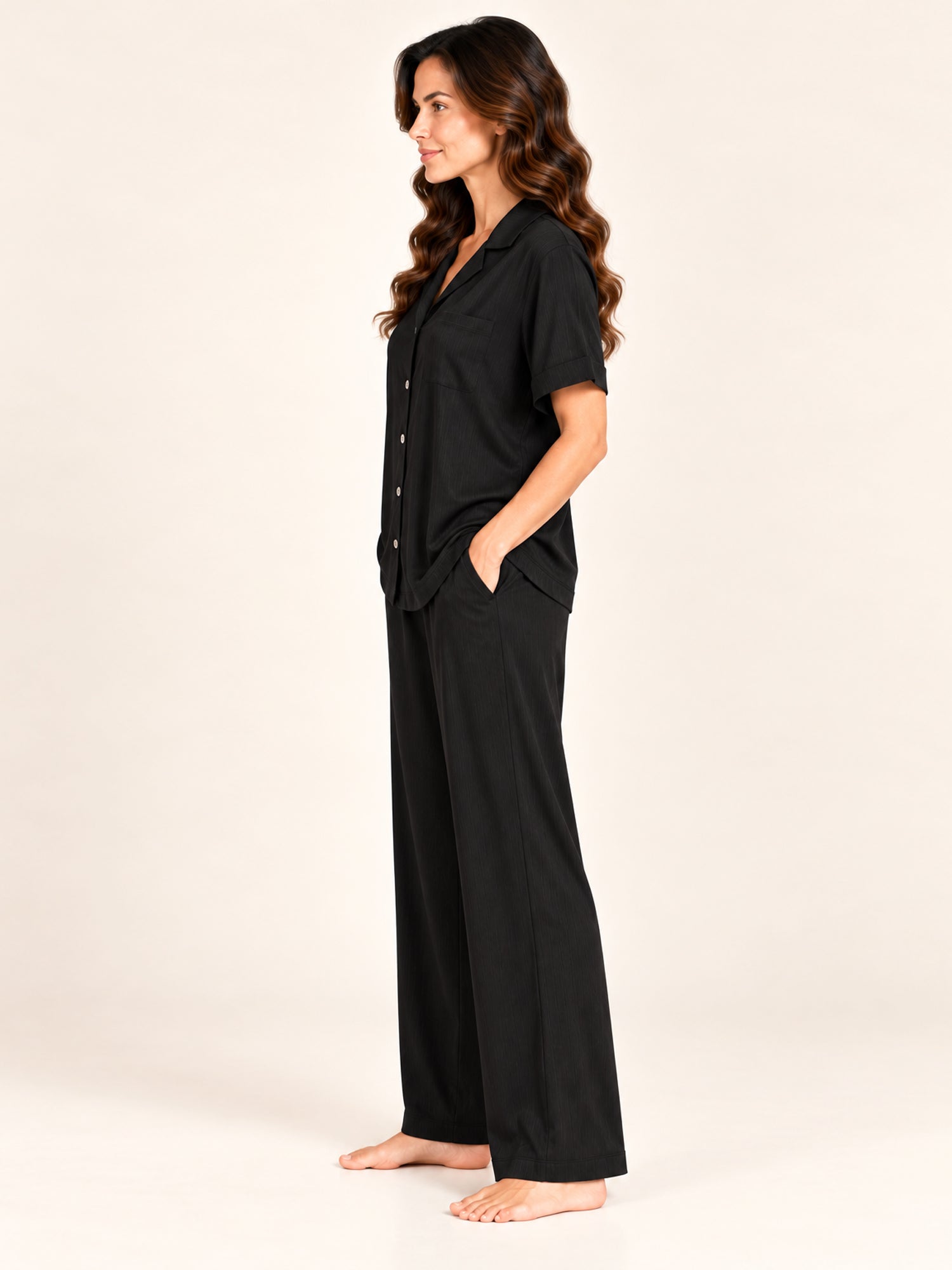 Adalyn modal long pyjama set in Black – side view