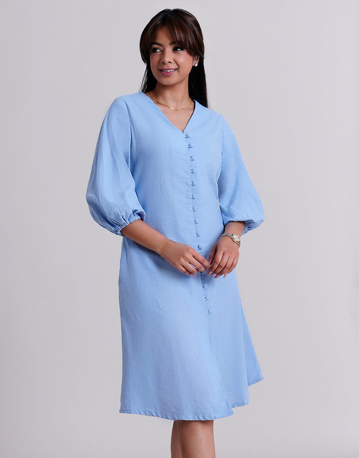 Puff Sleeve Button Down Dress