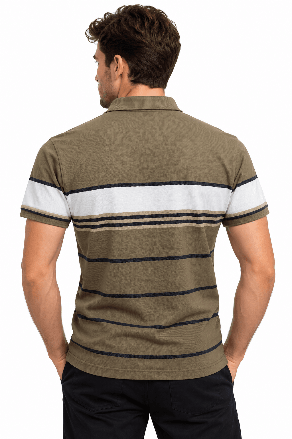 Olive Striped Polo Back View