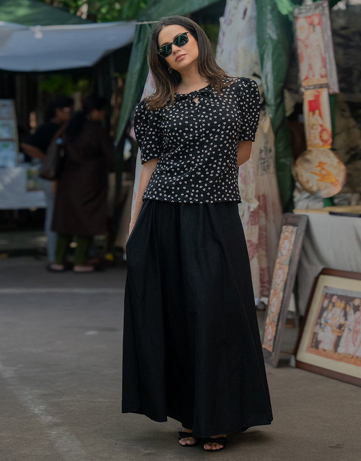 Puff Sleeve Top with Bow Detail
