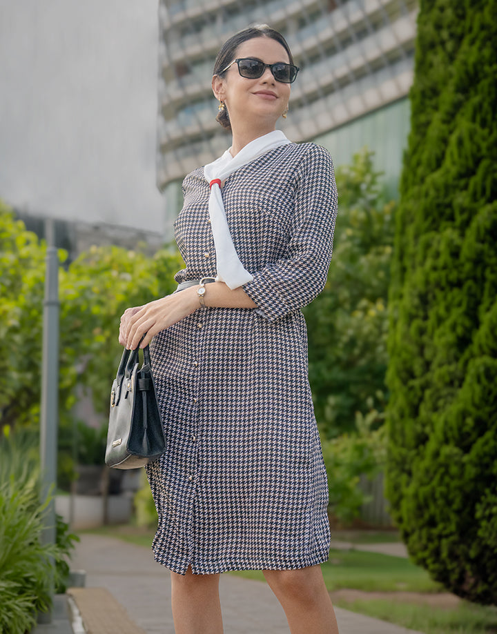 3/4 Sleeve Tie neck Dress