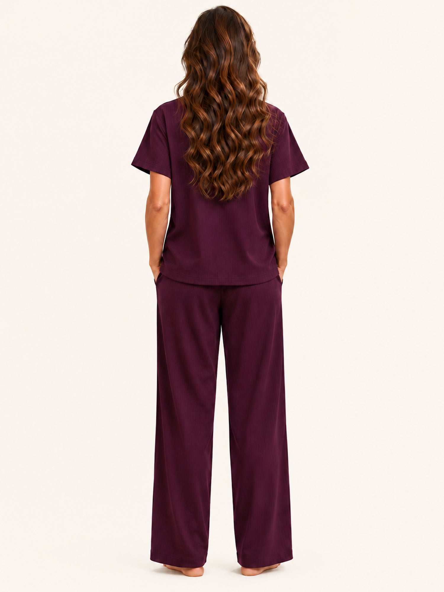 Adalyn modal long pyjama set in Plum – back view