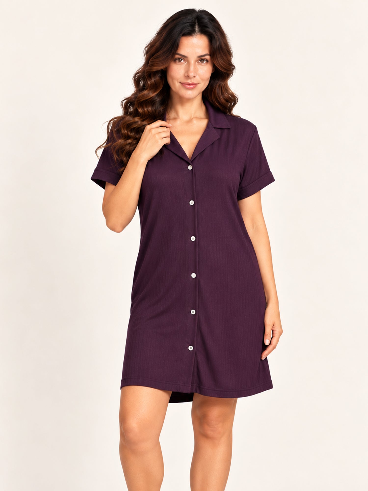 Ashanthi modal sleep shirt in Plum – front view