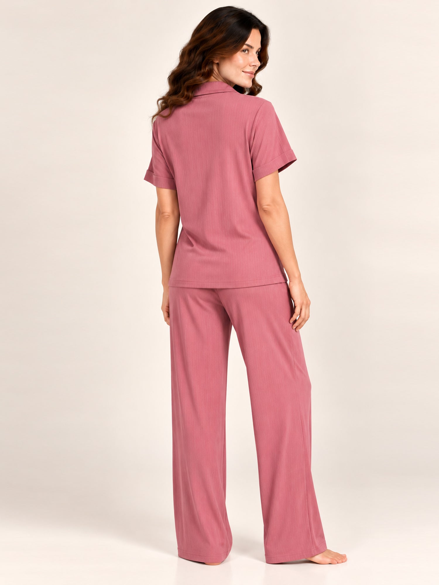Adalyn modal long pyjama set in Dusty Rose – back view