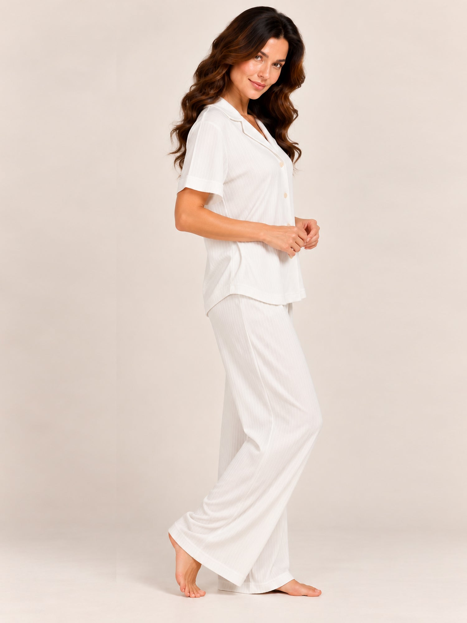 Adalyn modal long pyjama set in Ivory – side view