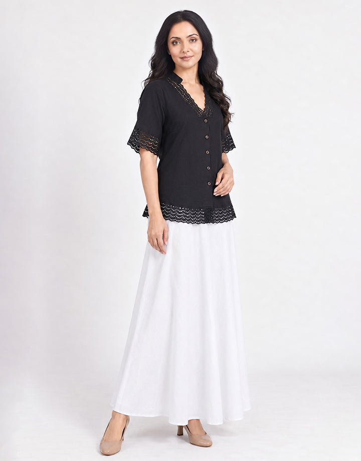 V-Neck Button Up Contrast Blouse