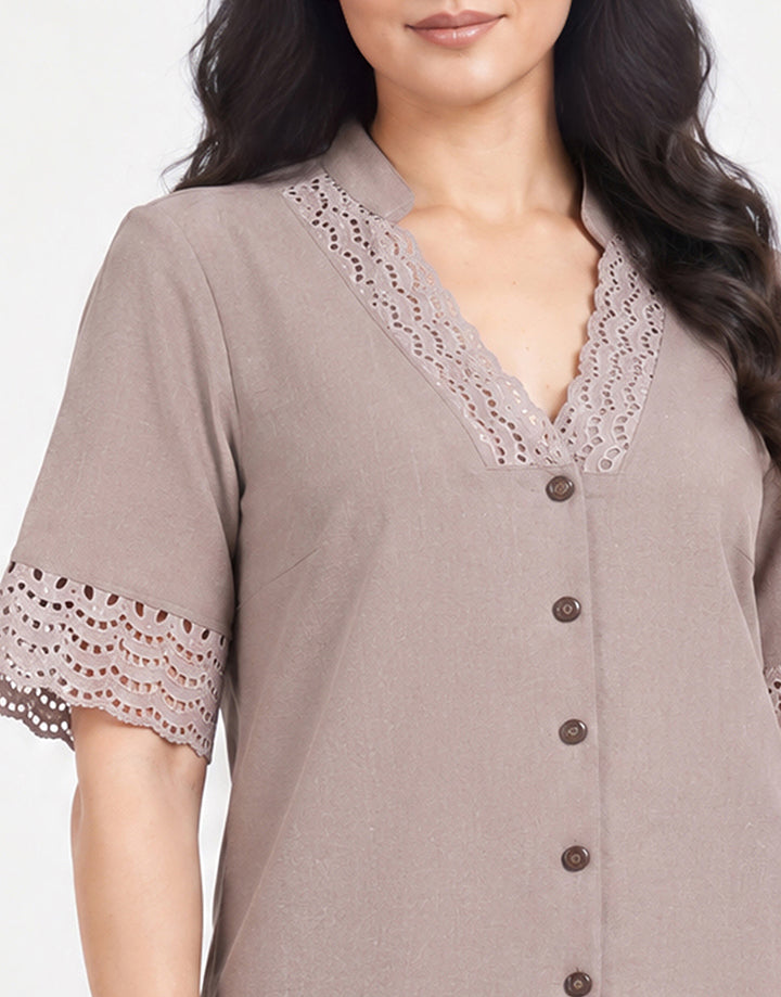 V-Neck Button Up Contrast Blouse