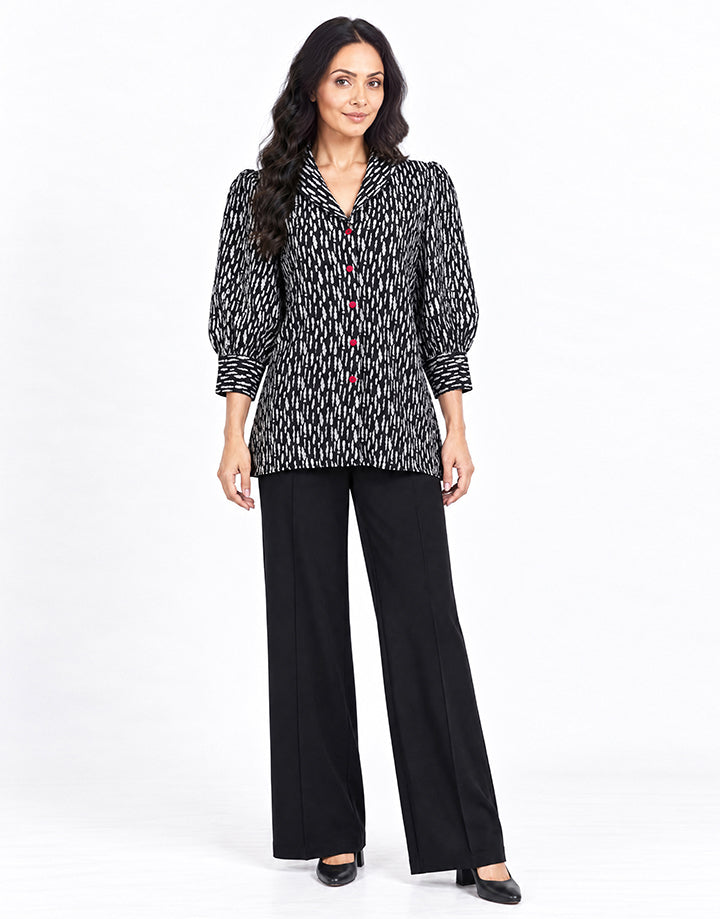 Shawl Collar Button Up Blouse