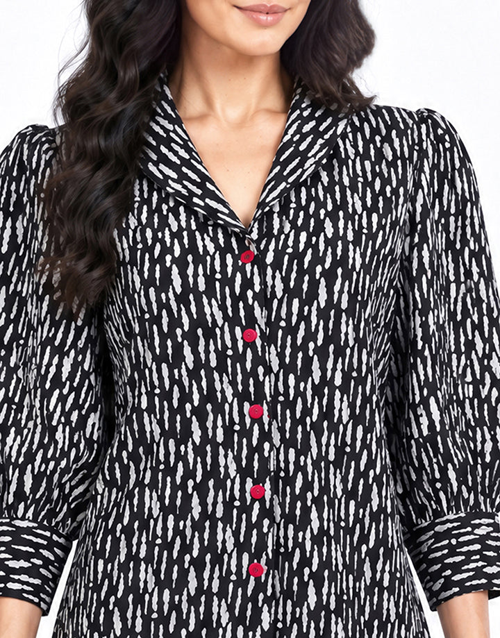 Shawl Collar Button Up Blouse