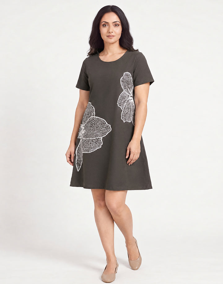Short Sleeve Screen Print Dress