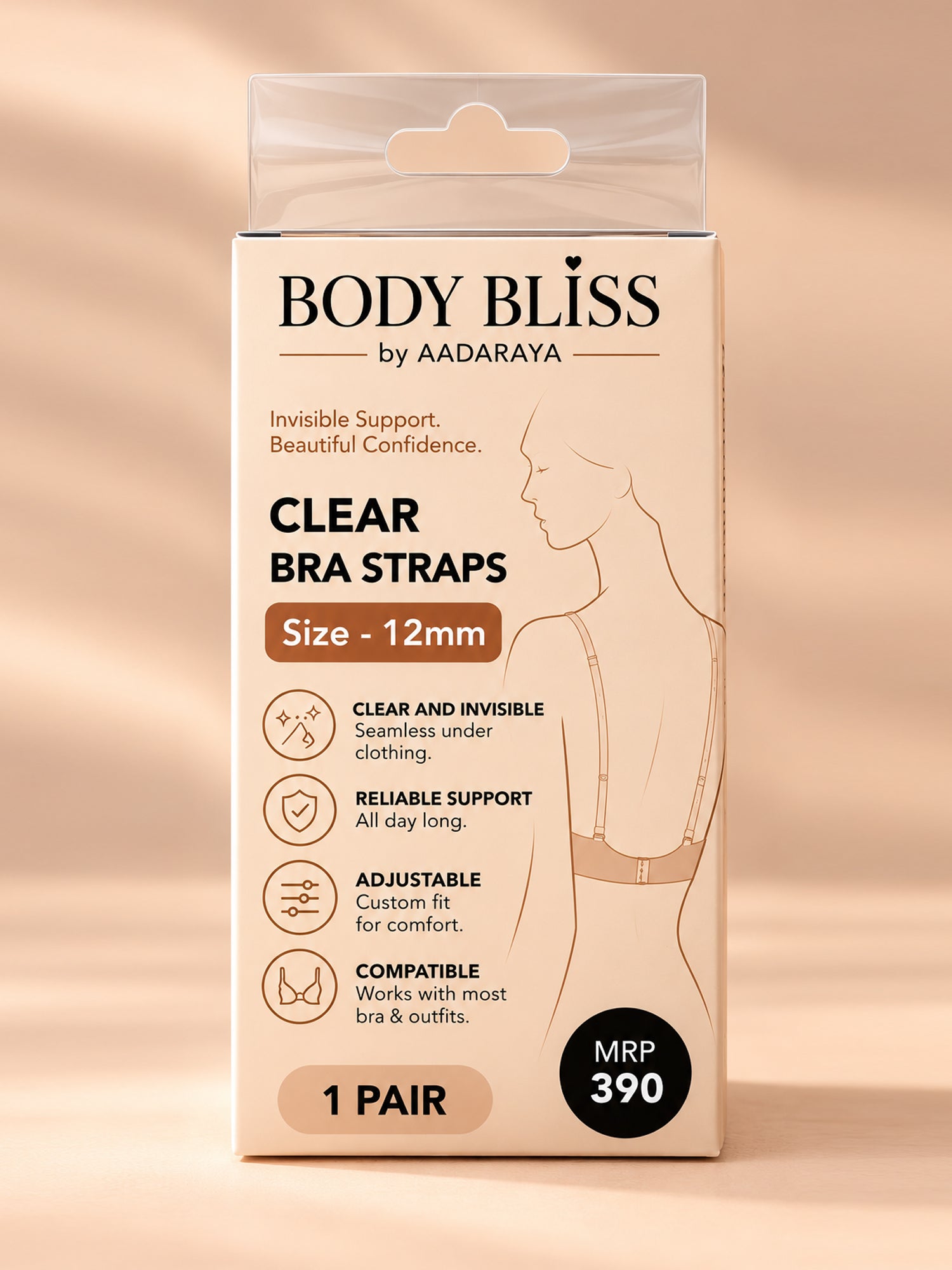 Bella clear silicone bra straps 12mm in Clear – Body Bliss packaging front