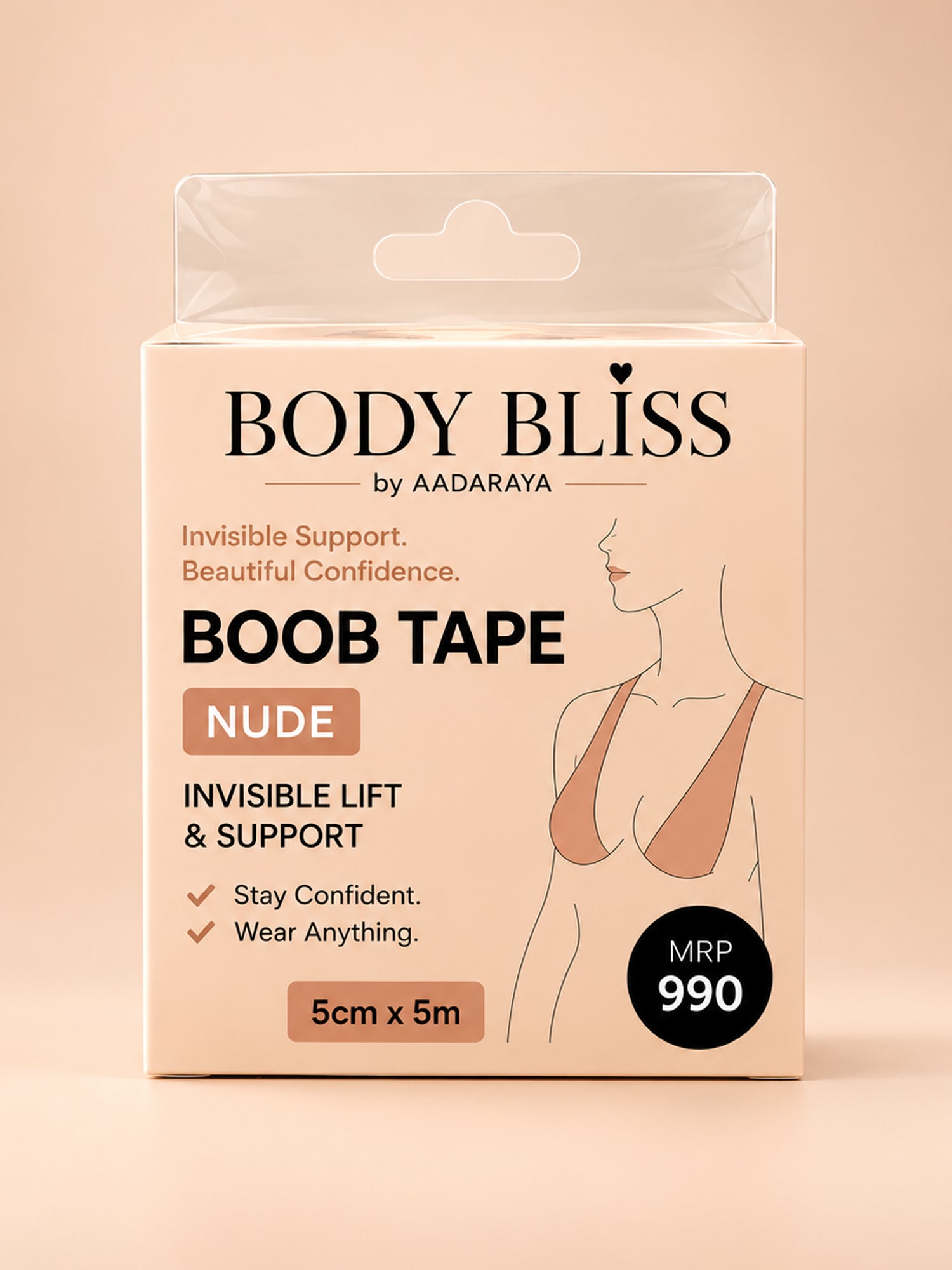 Mia boob tape in Nude – Body Bliss packaging front